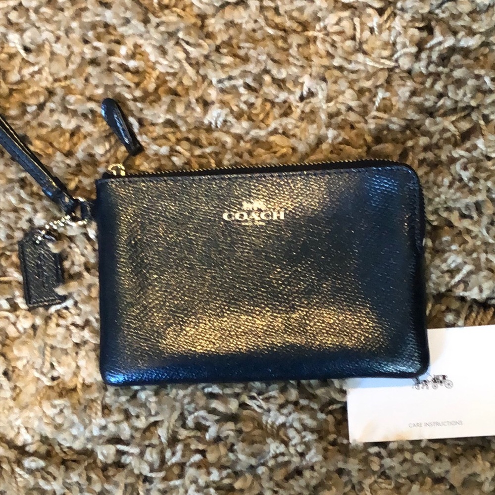 Coach Black Pebbled Leather Wristlet
